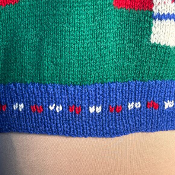 Vintage 90s Allen Solly Wool Christmas Sweater Tree Gifts Santa Hat Blue Large - Picture 12 of 15